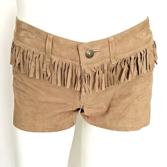 Robin's Jean Pants - Robin's Jean Rare Low Rise Tan Suede Fringe Shorts